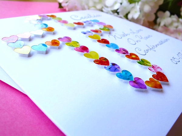 Confirmation Card - Hearts, Personalised Close Up