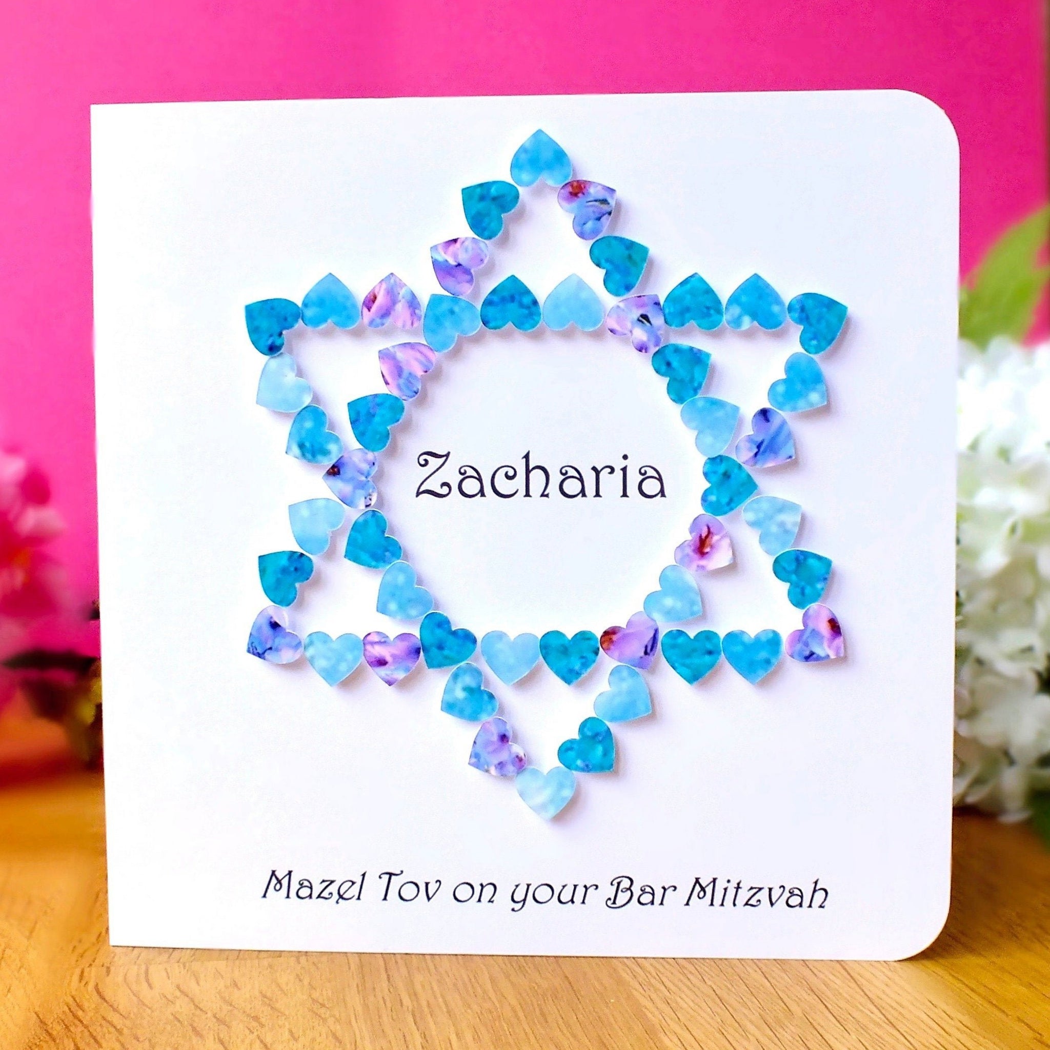 Bar Mitzvah Card - Hearts, Personalised Main