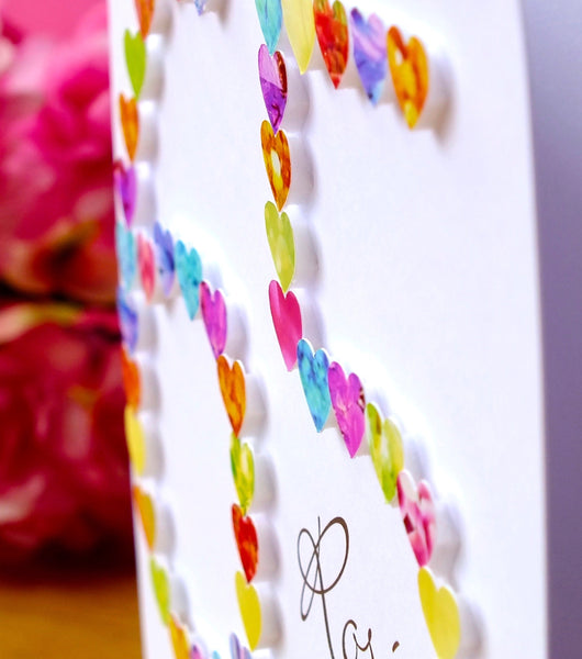 65th Birthday Card - Hearts, Personalised Close Up