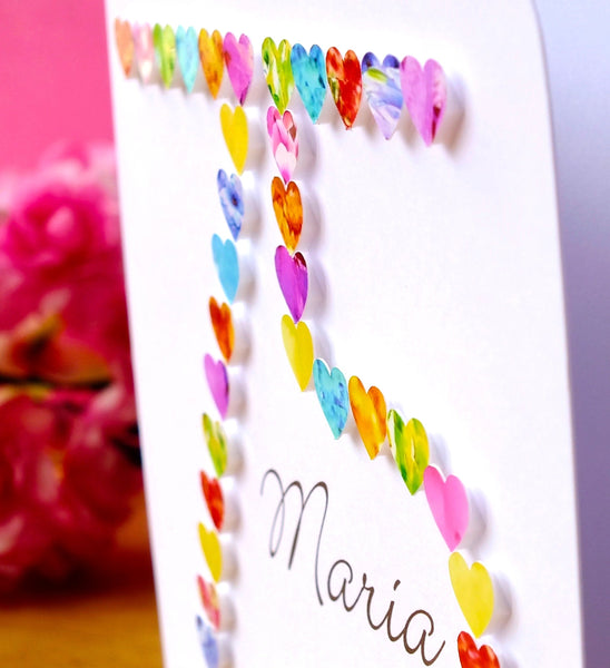 75th Birthday Card - Hearts, Personalised Close Up