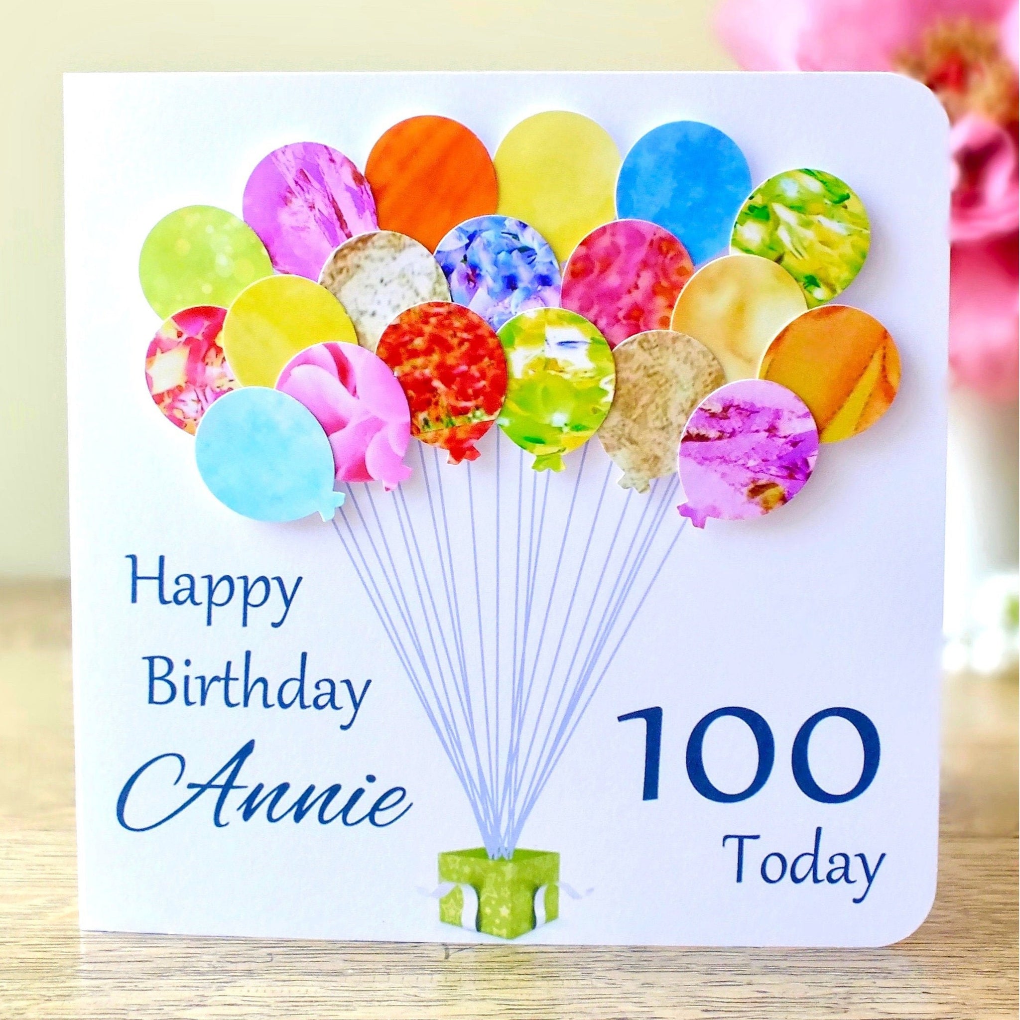Personalised 100th Birthday Card with Colourful Balloons - Handmade and Unique | New Size Options Available | Bright Heart Design