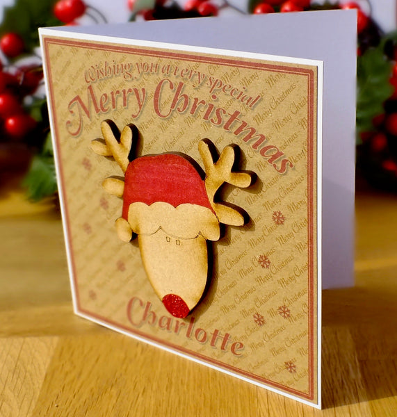 Luxury Personalised Christmas Card - Cute Rudolph Side