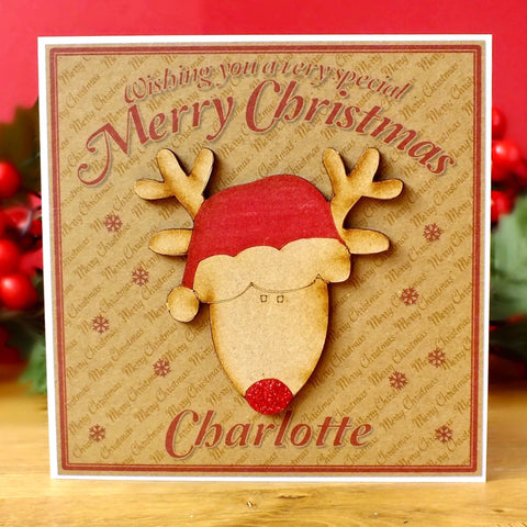 Luxury Personalised Christmas Card - Cute Rudolph Main