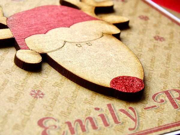 Luxury Personalised Christmas Card - Cute Rudolph Close Up