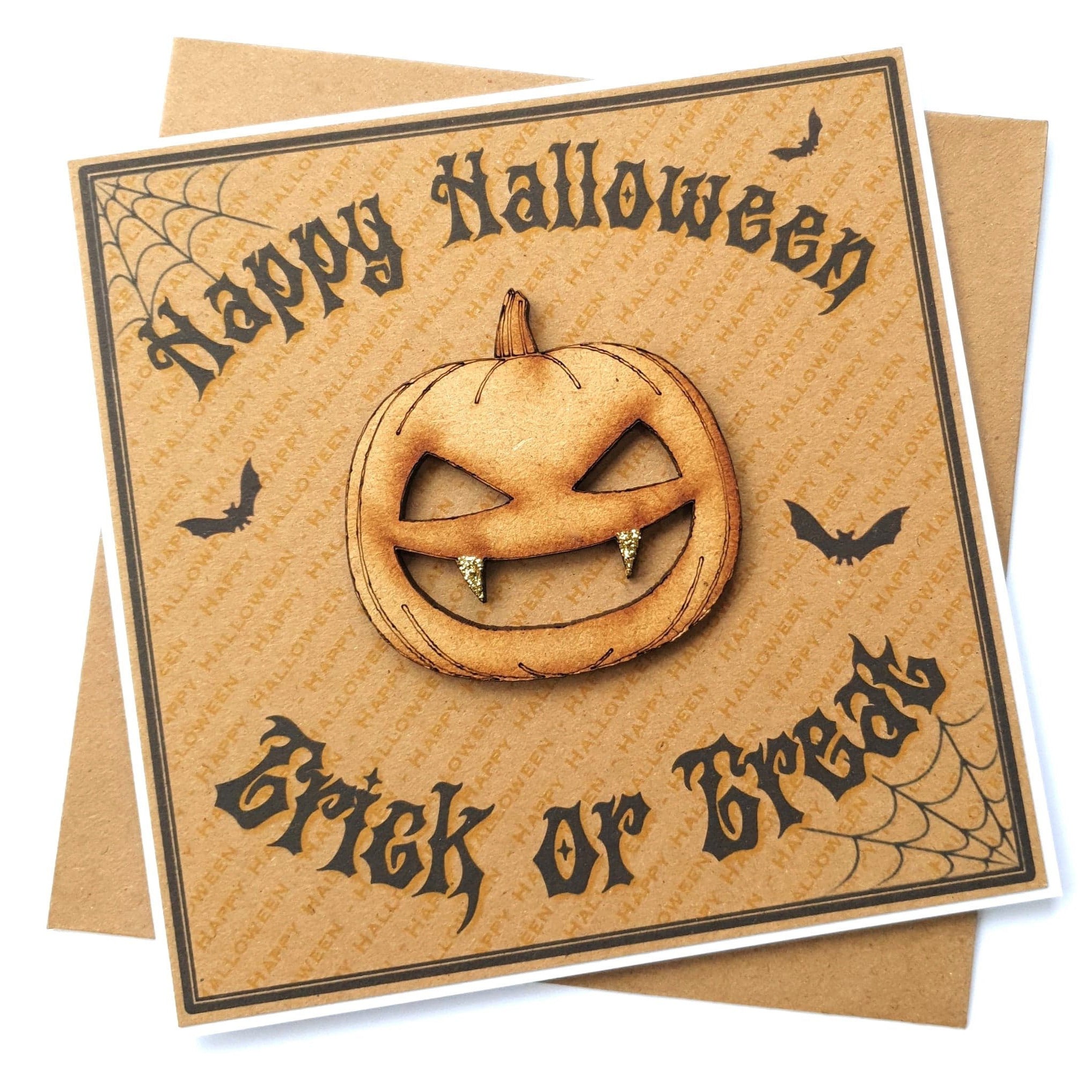 Luxury Halloween Card - Wooden Pumpkin Main