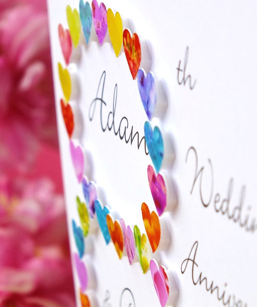 8th Wedding Anniversary Card - Hearts, Personalised close up