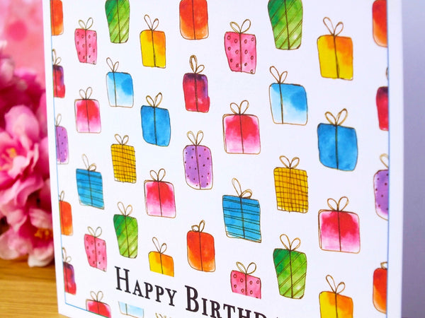 Pack of 4 'Gift Box' Birthday Cards Close Up