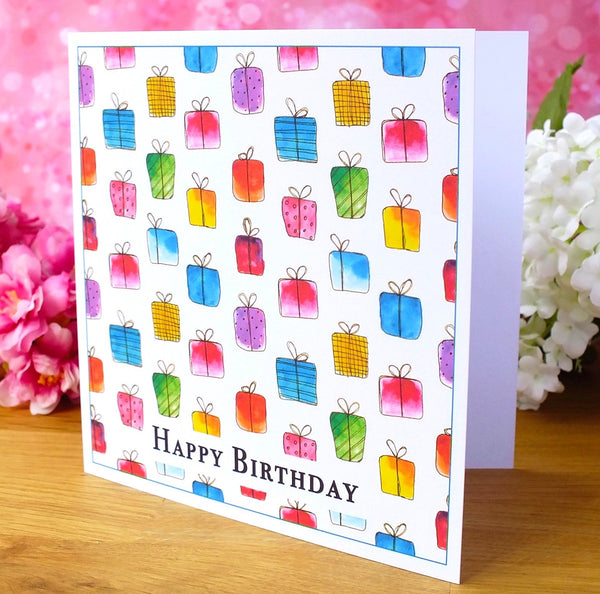 Pack of 4 'Gift Box' Birthday Cards Side