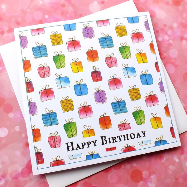 Pack of 4 'Gift Box' Birthday Cards Front