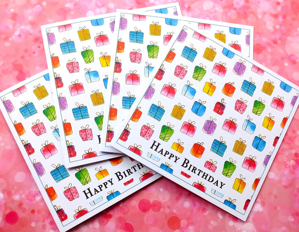 Pack of 4 'Gift Box' Birthday Cards Pack