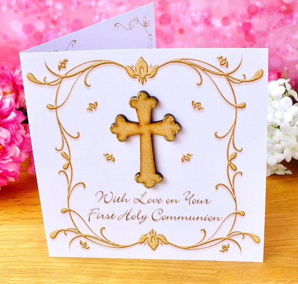 First Holy Communion Card - Rustic Sparkle Front