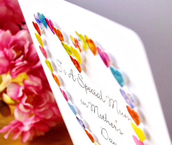 To a Special Mum on Mother's Day Card - Hearts Close Up