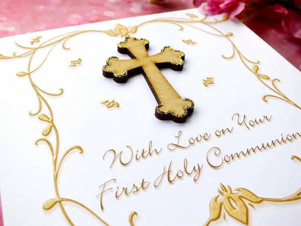 First Holy Communion Card - Rustic Sparkle Close Up