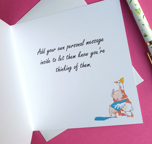 A Hug For You Card - Cute Duck &amp; Pig - Missing You / Thinking of You Message