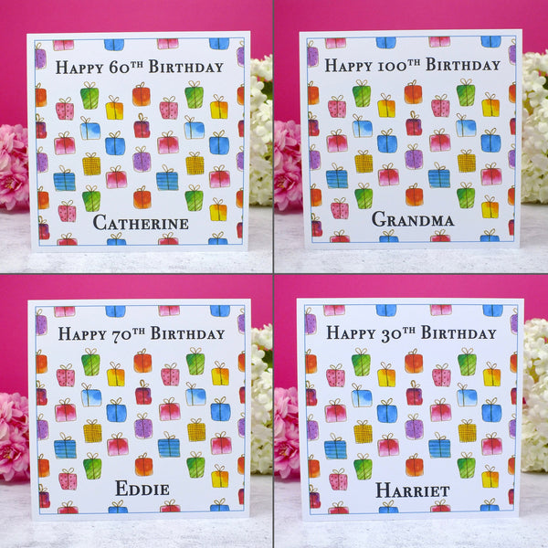 Personalised 'Gift Box' Birthday Card - Any Name &amp; Age Pack
