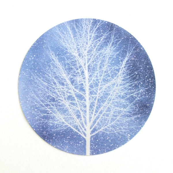 Recyclable &amp; Biodegradable Christmas Stickers for Gift Wrapping, Blue &amp; White Winter Trees - Set of 105 Close Up